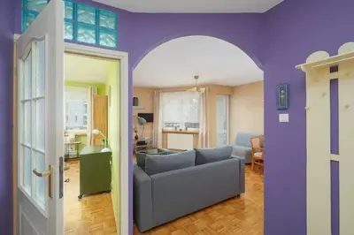 Część wypoczynkowa w obiekcie Stryjeńskich Cozy Apartment with Balcony in Warsaw Ursynów district by Noclegi Renters