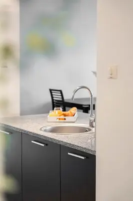 Kuchnia lub aneks kuchenny w obiekcie Apartament przy Arkadia 2 Sypialnie Balkon Widok 8 Pietro Metro Gdanska Garaz