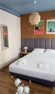 Łóżko lub łóżka w pokoju w obiekcie Plum Studio with terrace #self check-in