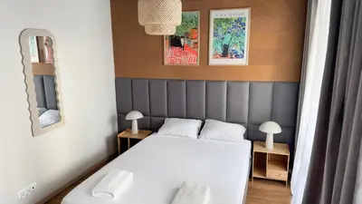 Łóżko lub łóżka w pokoju w obiekcie Plum Studio with terrace #self check-in