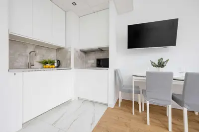 Kuchnia lub aneks kuchenny w obiekcie Apartment Kasprzaka near Metro Płocka with AC by Noclegi Renters