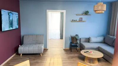Część wypoczynkowa w obiekcie Blue Apartment with balcony - self check-in