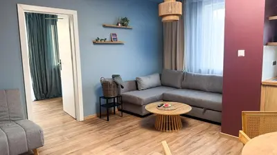 Część wypoczynkowa w obiekcie Blue Apartment with balcony - self check-in