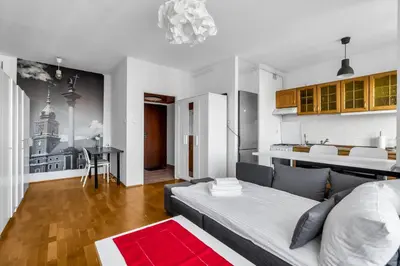 Kuchnia lub aneks kuchenny w obiekcie Metro Kabaty Homely Studio by BookingHost