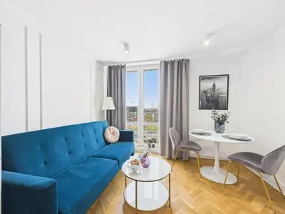 Część wypoczynkowa w obiekcie Stylish and Bright Studio Pet-Friendly by Noclegi Renters