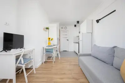 Telewizja i/lub zestaw kina domowego w obiekcie City Center Affordable & Cozy Studio Apartments by Noclegi Renters
