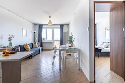 Łóżko lub łóżka w pokoju w obiekcie Grójecka 14a SuperApart z balkonem na Ochocie