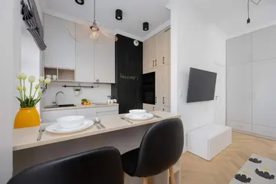 Kuchnia lub aneks kuchenny w obiekcie Targowa Bright Studio Close to PGE by Noclegi Renters