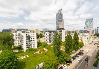 Widok na miasto Warszawa z tego apartamentu