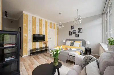 Telewizja i/lub zestaw kina domowego w obiekcie Green Courtyard Studio in Pre-War Tenement House 1 km to Central Station, easy trip to Chopin Airport