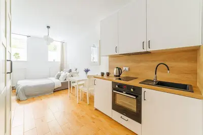 Kuchnia lub aneks kuchenny w obiekcie Studio w śródmieściu Warszawy