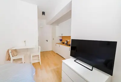 Telewizja i/lub zestaw kina domowego w obiekcie Jasna i funkcjonalna kawalerka - Centrum