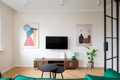Telewizja i/lub zestaw kina domowego w obiekcie Park Praski Superior Apartment by BookingHost