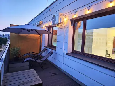 Balkon lub taras w obiekcie Bright Studio Gocławska PGE Narodowy