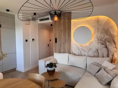 Część wypoczynkowa w obiekcie Family & Business Apartments PREMIUM SPA No 3 - 2 Bedroom with Private Jacuzzi, Balcony, Parking