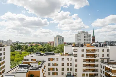 Widok na miasto Warszawa z tego apartamentu