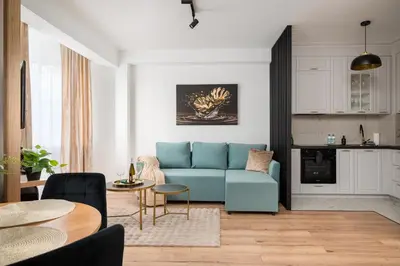 Część wypoczynkowa w obiekcie Praga Komorska Delightful Apartment by BookingHost