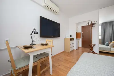 Telewizja i/lub zestaw kina domowego w obiekcie Cozy Air-conditioned Studio in the Center of Warsaw by Noclegi Renters
