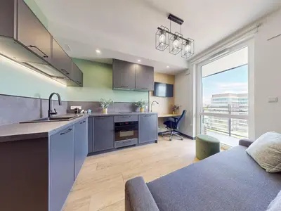 Kuchnia lub aneks kuchenny w obiekcie Sage Studio AC Balcony Parking