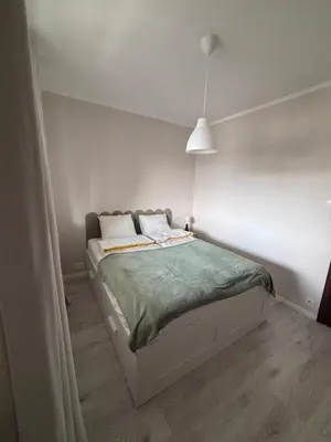 Łóżko lub łóżka w pokoju w obiekcie Oliwkowy Apartament Hennela