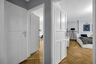 Łóżko lub łóżka w pokoju w obiekcie Powiśle Apt - Balcony, Workspace - by Rentujemy