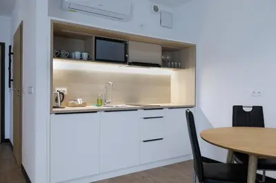 Kuchnia lub aneks kuchenny w obiekcie Modern Apartment near National Stadium