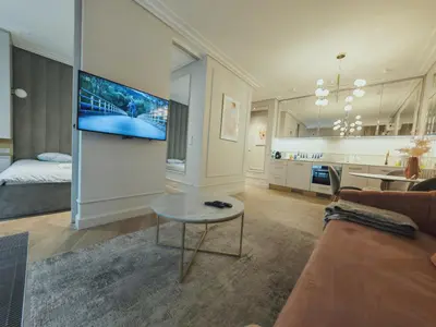 Telewizja i/lub zestaw kina domowego w obiekcie VipWarsawApartments Zircon Mennica Residence