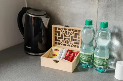 Zestaw do parzenia kawy i herbaty w obiekcie Afrykańska Deluxe Apartment by BookingHost