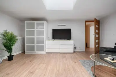 Telewizja i/lub zestaw kina domowego w obiekcie Large apartment in the center of Warsaw by P&M