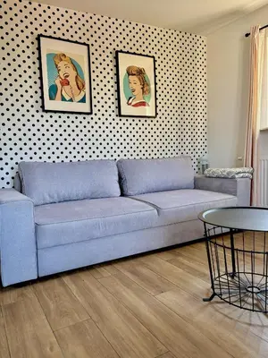 Część wypoczynkowa w obiekcie Canoe 2-Bedroom Apartment with City View in Central Warsaw