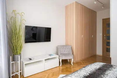 Telewizja i/lub zestaw kina domowego w obiekcie Krochmalna Spacious Apartment by BookingHost