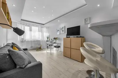 Telewizja i/lub zestaw kina domowego w obiekcie Rondo ONZ Apt - Top Location, Balcony - by Rentujemy