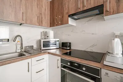 Kuchnia lub aneks kuchenny w obiekcie Luxury & Stylish Apartment in Wola Warsaw, Balcony