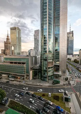 Widok na miasto Warszawa z tego apartamentu