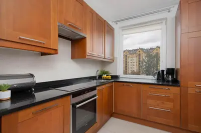 Kuchnia lub aneks kuchenny w obiekcie Wooden Apartment Bellottiego Warsaw with Parking by Noclegi Renters