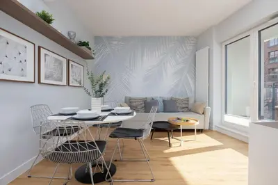 Część wypoczynkowa w obiekcie Modern Apartment with Air Conditioning and Parking Near the PGE Stadium in Warsaw by Noclegi Renters