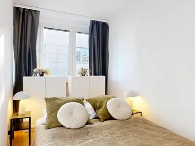 Łóżko lub łóżka w pokoju w obiekcie Mirabelle Apartment Metro Wierzbno Mokotow