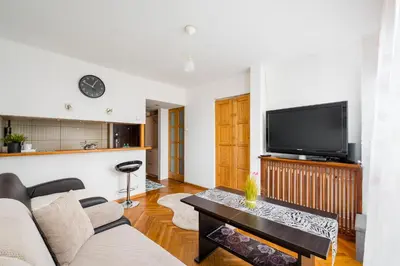 Telewizja i/lub zestaw kina domowego w obiekcie Chłodna Downtown Apartment by BookingHost