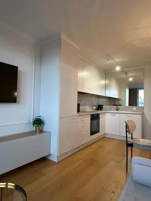Kuchnia lub aneks kuchenny w obiekcie Skyline Apartament Wola