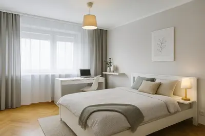Łóżko lub łóżka w pokoju w obiekcie Comfortable Apartment on Złota Street in the Center of Warsaw City