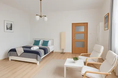 Część wypoczynkowa w obiekcie Roomy Apartment with View in the Center of Warsaw City