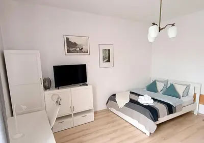 Telewizja i/lub zestaw kina domowego w obiekcie Roomy Apartment with View in the Center of Warsaw City