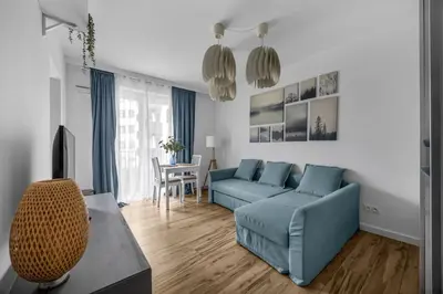 Część wypoczynkowa w obiekcie Podskarbińska Modern Space Studio by BookingHost