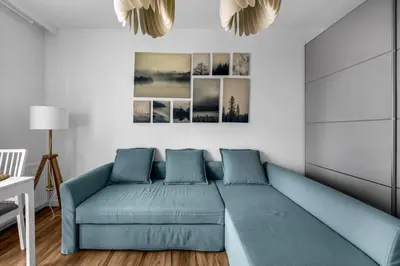 Część wypoczynkowa w obiekcie Podskarbińska Modern Space Studio by BookingHost