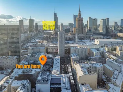 Widok na miasto Warszawa z tego apartamentu
