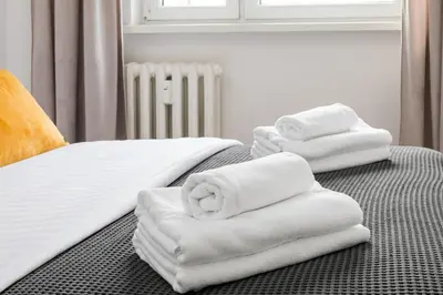 Łóżko lub łóżka w pokoju w obiekcie Elbląska Deluxe Apartment by BookingHost
