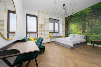 Łóżko lub łóżka w pokoju w obiekcie Sarmacka Prestige Residence Warsaw by Solarento