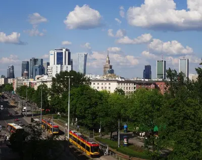 Widok na miasto Warszawa z tego apartamentu