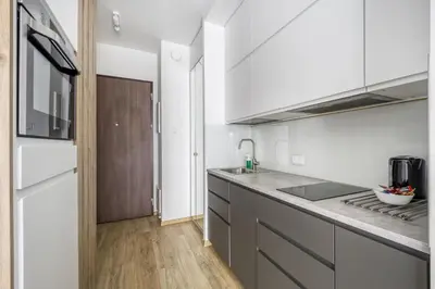 Kuchnia lub aneks kuchenny w obiekcie Klimatyzowane Apartamenty Studio Mennica Residence