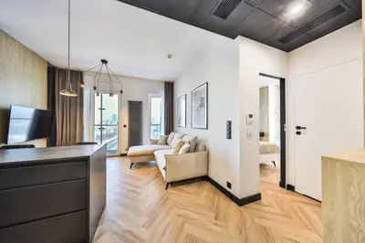 Część wypoczynkowa w obiekcie Kasprzaka 29 Wola Tower Apt z Wanną i Widokiem Na Panoramę Centrum By Perfect Apart 1231